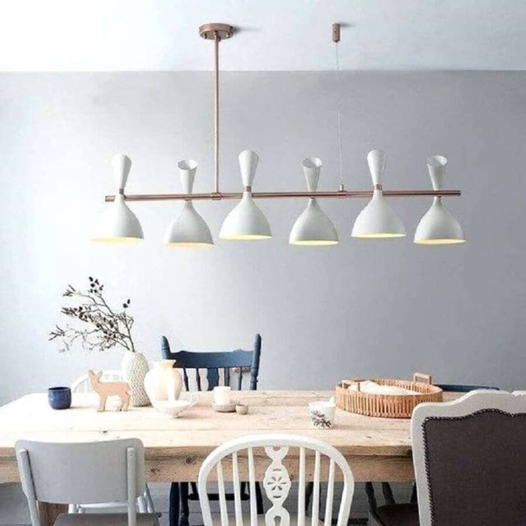 Double black pendant adding elegance to the dining room.