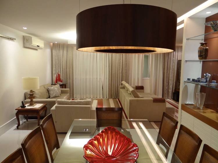 Round wooden pendant for dining room.