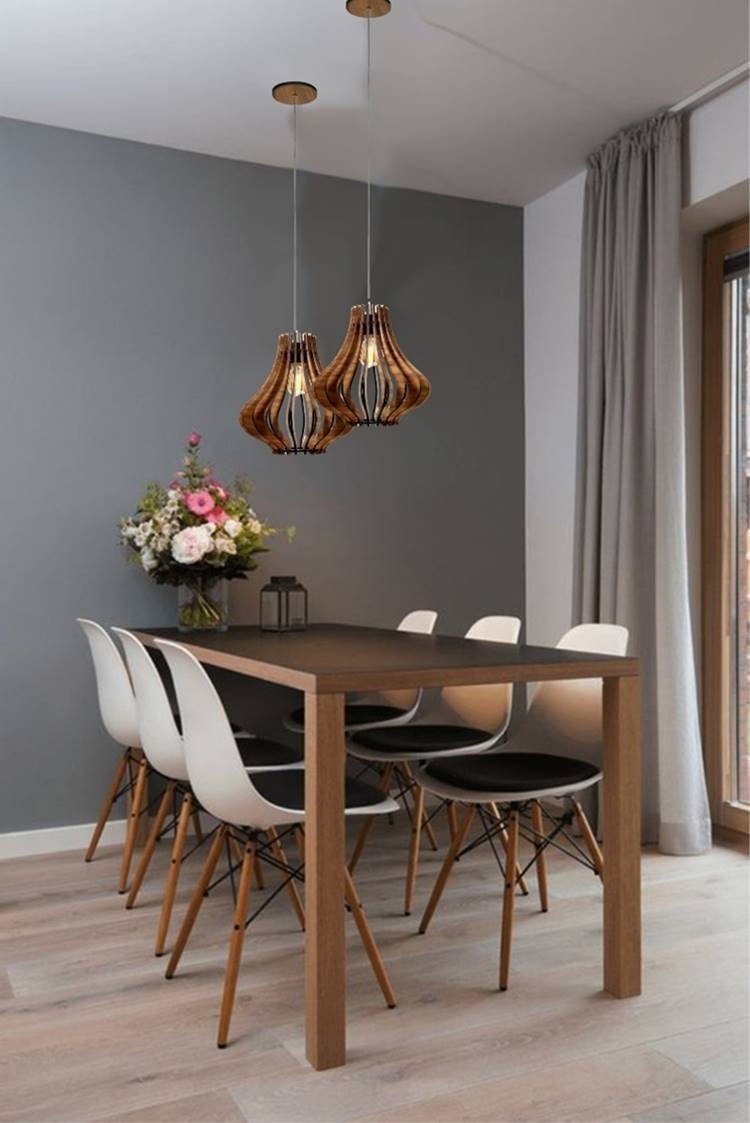 Wooden pendant for rustic dining room.