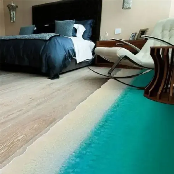 The 3D floor imparts a beach style in the decoration of the couple