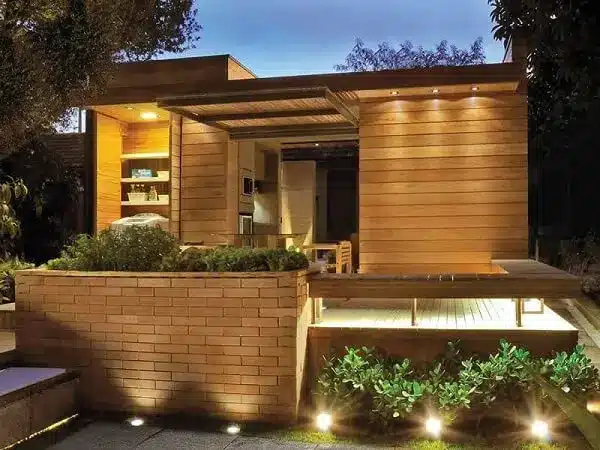 The house with ecological brick offers a sustainable solution.