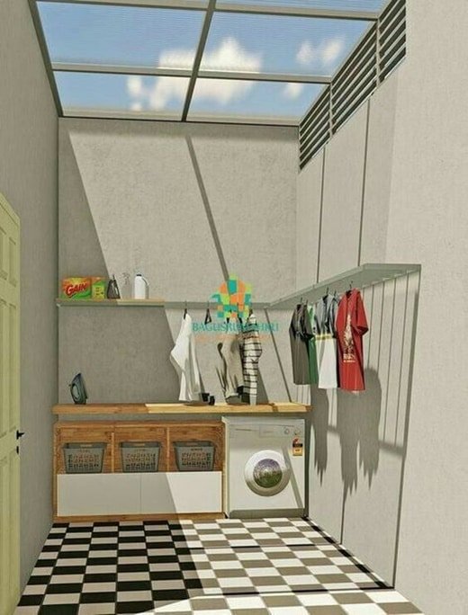 Well-lit outdoor laundry space utilizing natural sunlight.