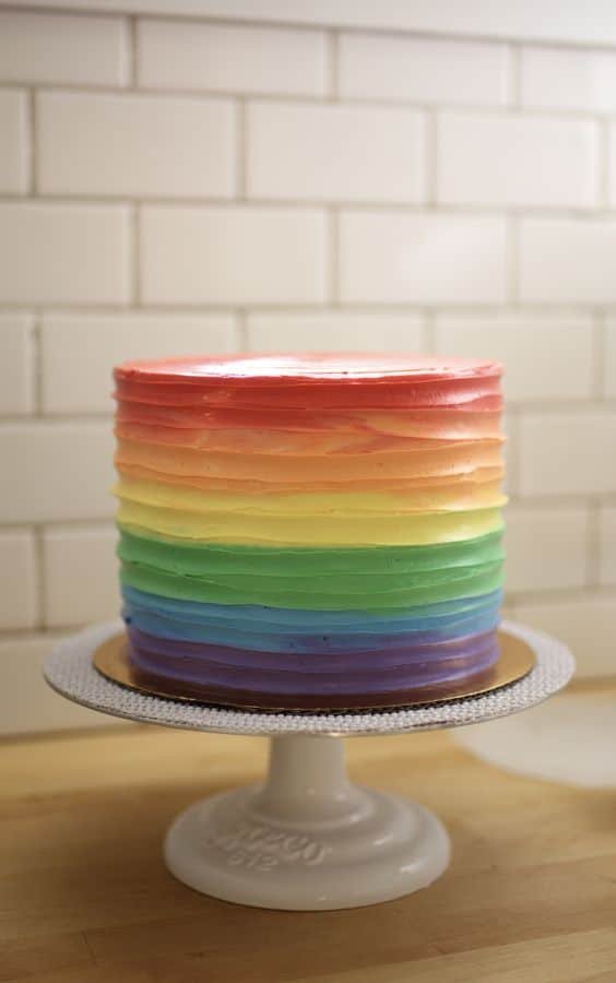 This cake was covered in colorful icing, creating a beautiful effect that reminds us of the rainbow hues. It turned out really beautiful.