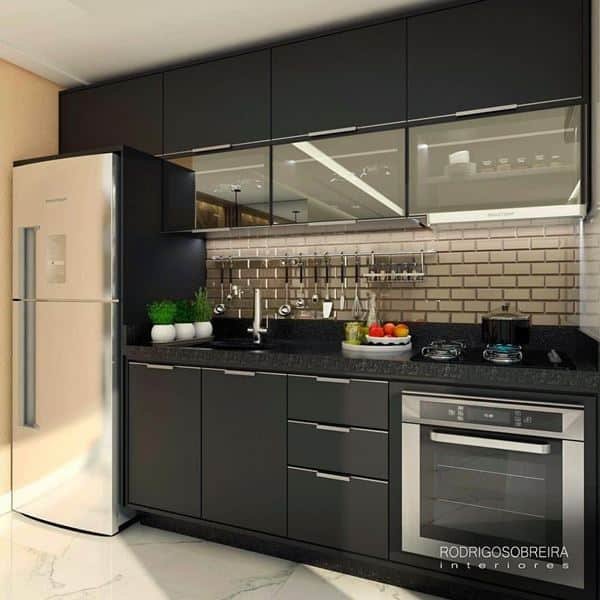 15. Custom black cabinetry, with varying costs depending on materials and project size.