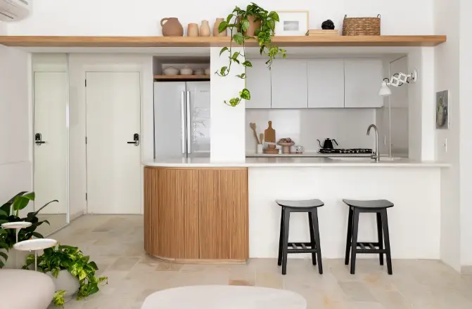 São Tomé stone cladding known for its beauty, durability, and non-slip characteristics, functional in various wet areas.