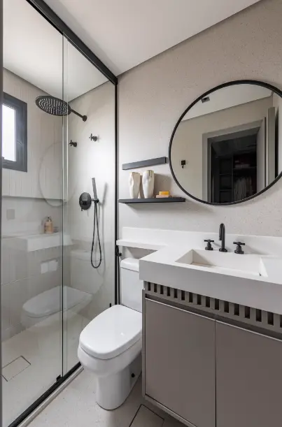 6. Bathroom box: align the cabinet size to avoid obstructing the opening – Project: Patricia Hagobian | Photo: Raul Fonseca