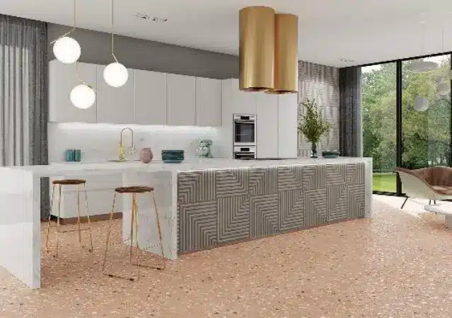 Porcelanato Óptico Cement foi especificado para este balcão de cozinha – Foto: Ceusa