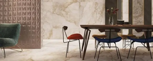 Recommended porcelain for walls in living rooms, bedrooms, and kitchens, ensuring easy maintenance.