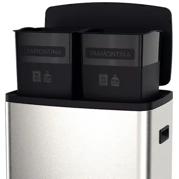 Tramontina Octos Stainless Steel Trash Can with 2 Removable Buckets and Pedal 15L + 15L – Photo: Tramontina