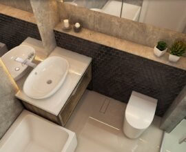 Bathroom with hidden linear drain from Tiny line da Elleve