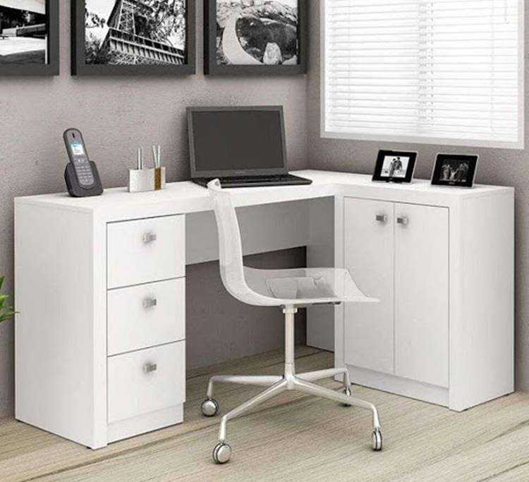 Example of an office table for the bedroom; the L-shape makes good use of space in the room