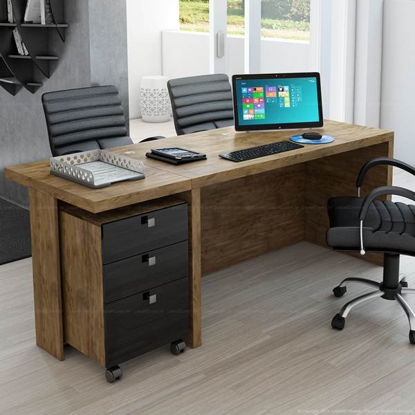 Wood always goes well with everything, as does black, which always makes any place elegant. The writing desk-style table for a small office is ideal for adding functionality and space efficiency.