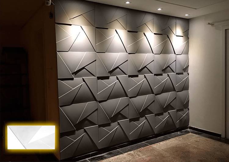 Chic and elegant plaster panel for the home, in gray color.