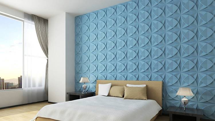 3D plaster wall painted in blue, a good inspiration for those who want to make the house more cheerful.