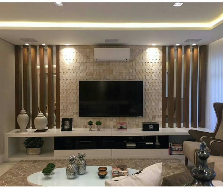 TV embedded in RD plaster panel, a great combination for a modern living room.
