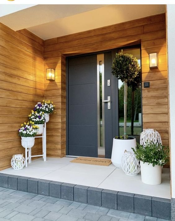 Frosted glass iron doors ensuring privacy from outside view.