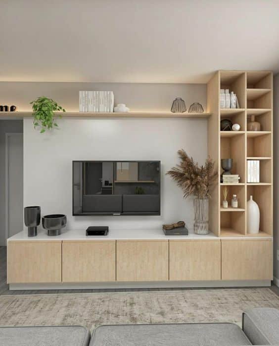 On the other hand, if you have more space, you can make better use of it. The rack below is a sign of this, as it even has a side space divided into niches for organization and decoration.