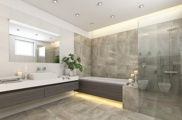 The inverted molded cornice provides indirect lighting directed towards the wall, creating the effect that the ceiling is floating.