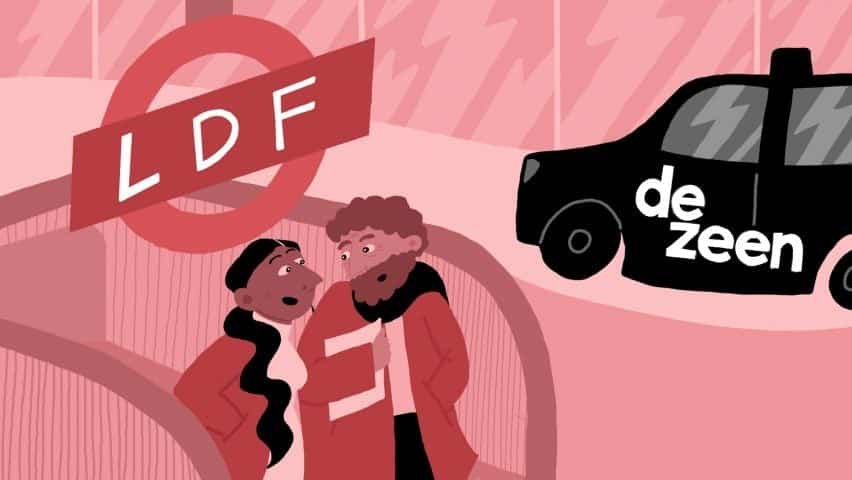 Ilustração de pessoas usando o metrô de Londres e um táxi preto
