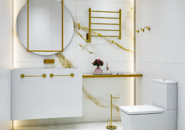 The heated towel rack is perfect for bathrooms without windows because it warms the environment – Photo: MetalWorks by Crismoe