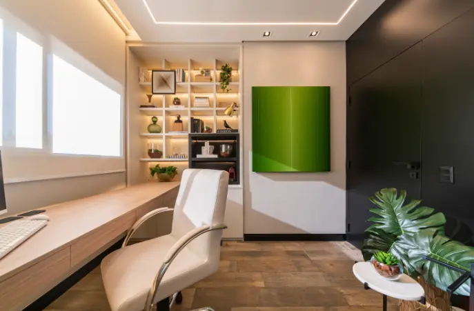 Plants add a touch of freshness to the modern office – Project: Thais Guarizo Design de Interiores Ltda | Photo: Renan Torres