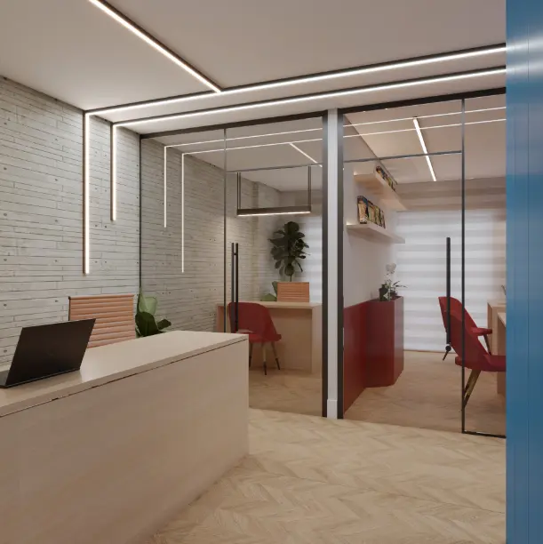 The reception of the modern office needs to be inviting and reflect the company