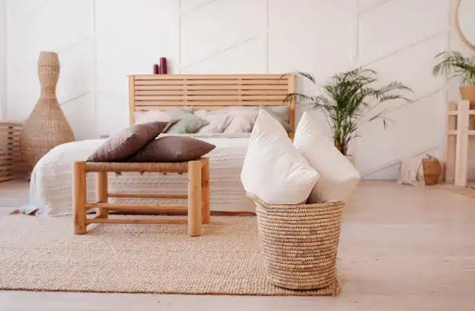 O cesto de palha também pode ser usado para decorar os vasinhos de plantas da cozinha.