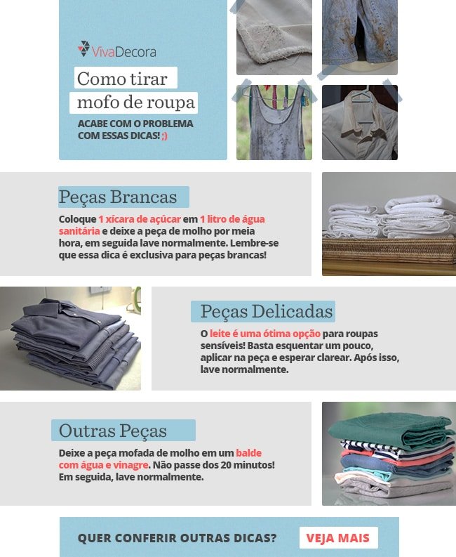 Infográfico sobre como tirar mofo de roupa