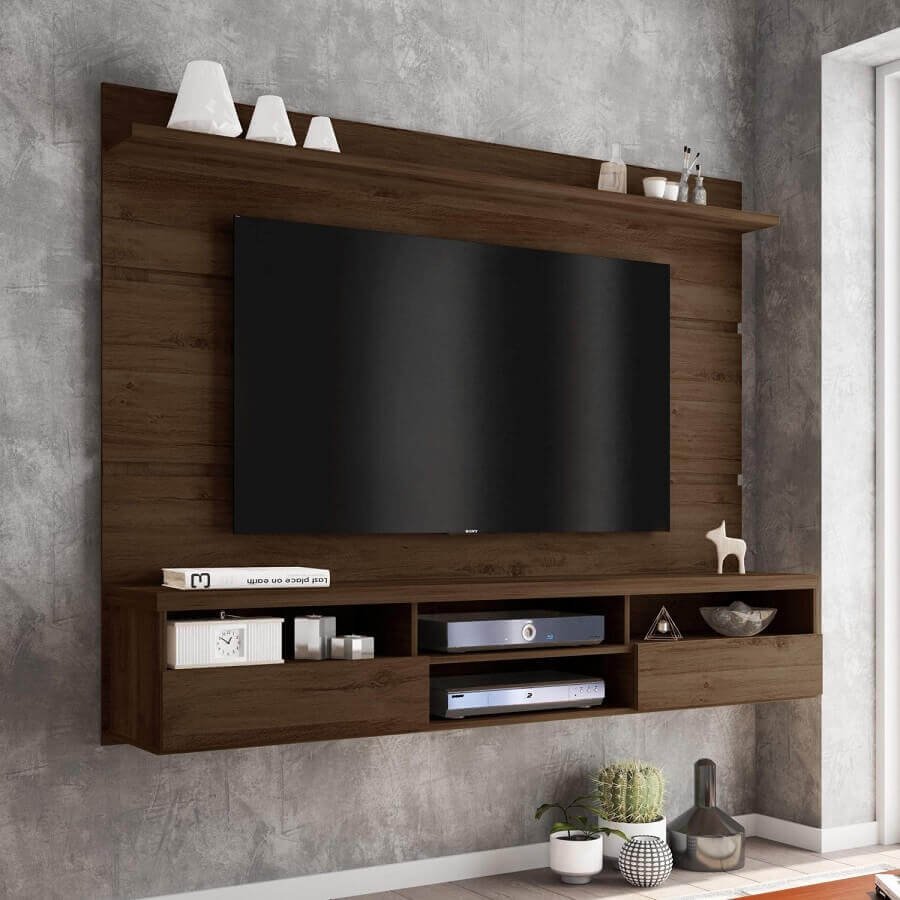 modelo simples de rack com painel de madeira