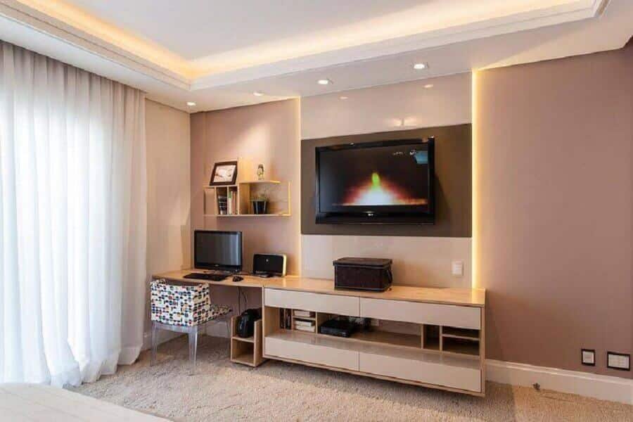 painel com rack para sala decorada em tons neutros